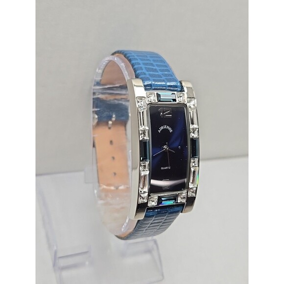 Adrienne Crystal Bezel Blue Alligator Leather Strap Womens Watch New Battery - Picture 3 of 12